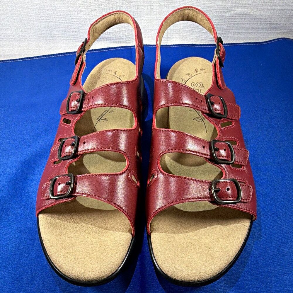 SAS Mystic Women's Size 9 W Red Leather Comfort Slingback Sandals NWOB